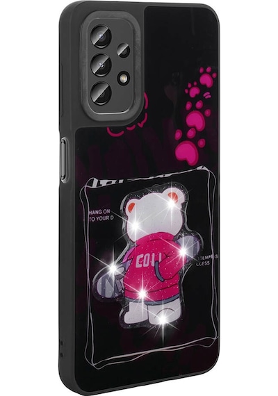 Galaxy Uyumlu A13 4g Kılıf Parlayan Kabartmalı İkonik Figürlü Amas Silikon Kapak - Pembe Pembe