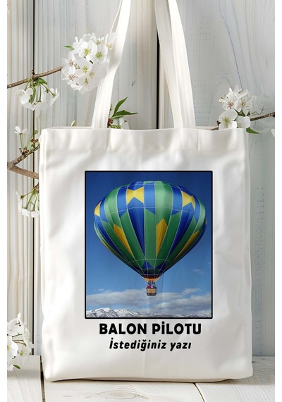 Art Hediye Balon Pilotu Baskılı Bez Omuz Çantası Kişiye Özel Model 4 Çok Renkli