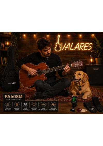 Valares Fa40mg / Fa40sm 40 Akustik Gitar Maun & Ladin Gövde Mat Yüzey Kaliteli Teller Orta Seviye Natural