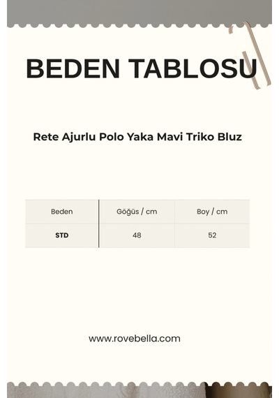 Rovebella Rete Ajurlu Polo Yaka Mavi Triko Bluz
