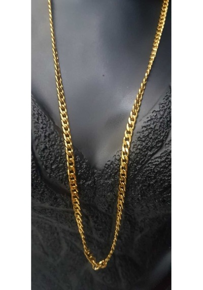 Vog Unisex Vip Çelik Altın Görünümlü 4 Mm Gürmet Model Zincir Kolye Sarı