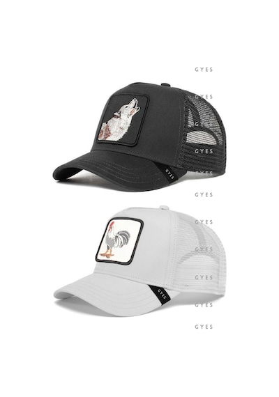 Caxis Spor Hayvan Figürlü Şapka Unisex 2'li Takım Arkadan Ayarlanabilir Horoz-tam Beyaz // Kurt-siyah.yeşil