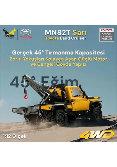 Mn Model Mn82t 1/12 Toyota Land Cruiser Lc79 4wd Rc Model Crawler Offroad Uzaktan Kumandalı Araba Truck Rtr Lisanslı Sarı+elektrikli Vinç+dahili Işık Seti Mn-82t