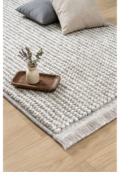 Leiva Home Gri Beyaz Bohem Bukle Dokulu Yumuşak Modern Saçaklı Salon Yatak Odası Mutfak Halısı