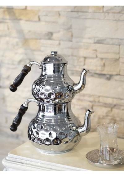 Bakır Çaydanlık Gamzeli Model Gümüş Renk