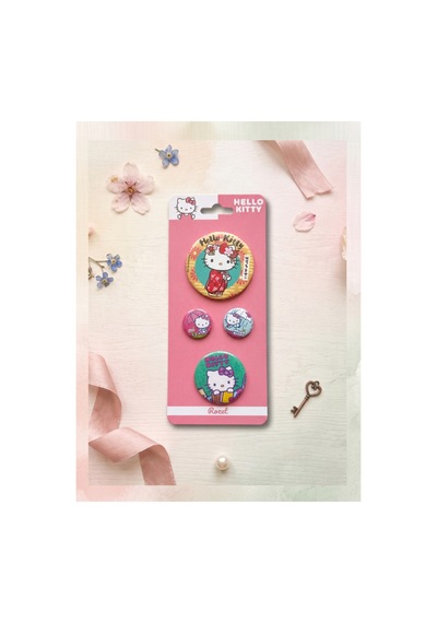 Kuromi & Hello Kitty Lisanslı 4'lü Rozet Set Çok Renkli 90211535