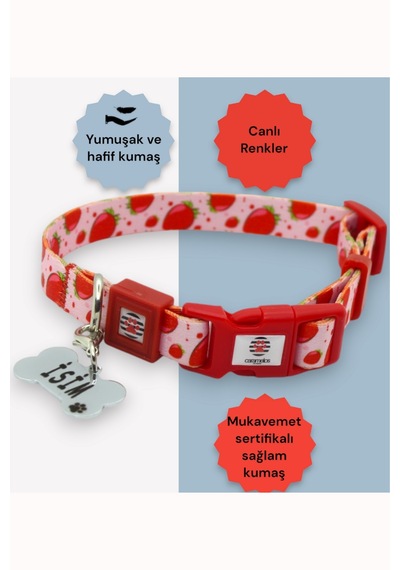 İsimli, Yavru Ve Küçük Irk Köpek Tasması, 1,5 Cm, Kişiye Özel Çlk Kırmızı