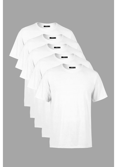 Erkek Çok Renkli %100 Pamuk T- Shirt Regular Fit Rahat Kesim Bisiklet Yaka 5'li Basic Tişört Paketi Beyaz