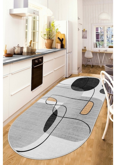 West Home Dijital Baskı Yıkanabilir Kaymaz Taban Leke Tutmaz Gri Oval Mutfak Halısı Salon Halısı Ve Yolluk Wh 578 Grey Oval