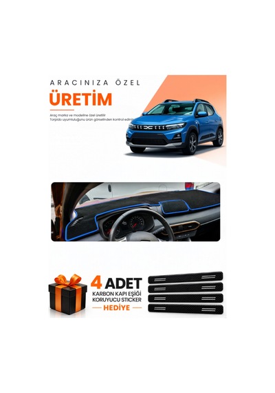 Dacıa Sandero 2022-2026 Ekransız Uyumlu Torpido Koruma Örtüsü Oto Kılıfı - Siyah Mavi