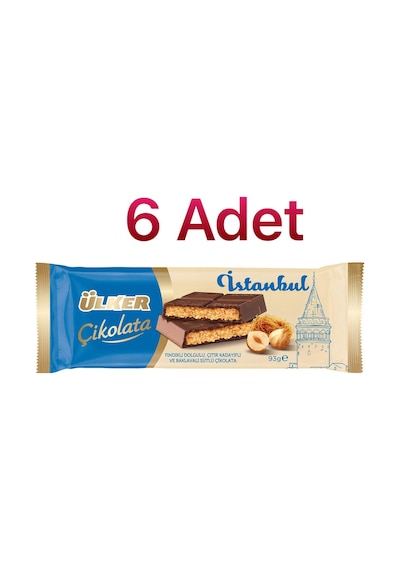 Ülker İstanbul Fındık Dolgulu Çıtır Kadayıflı Baklavalı Sütlü Çikolata 93 Gr 6 Adet