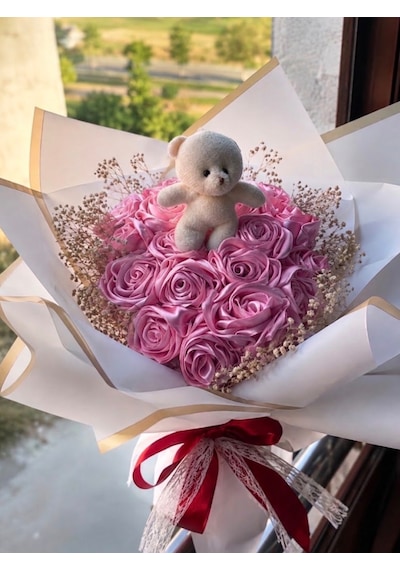 Solmayan Mor Gül Buketi Pembe