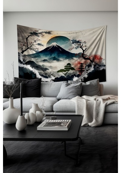 Doğanın Sükuneti Desenli Duvar Halısı Duvar Örtüsü Tapestry Süet Dokulu Kumaş