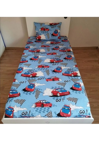 Denizli Çeyiz Tek Kişilik Lastikli Fitted Çarşaf Takımı Kırmızı Araba Mavi 100 X 200 Çok Renkli