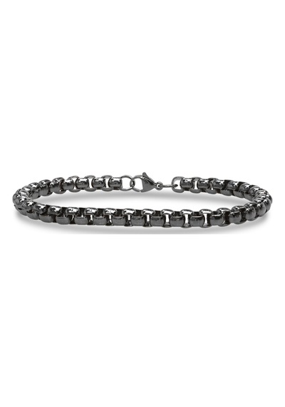 Erkek Çelik Bileklik 6mm Oval Köşeli Kutu Zincir Hediye Künye 01812 Siyah