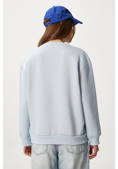 Kadın Dress Nakışlı Mavi Sweatshirt Mavi
