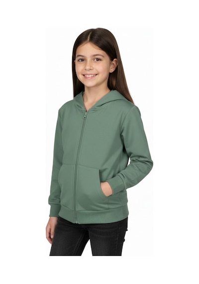 Kız Çocuk Fermuarlı Kapüşonlu Sweatshirt Bgl-st05276 Açık Yeşil