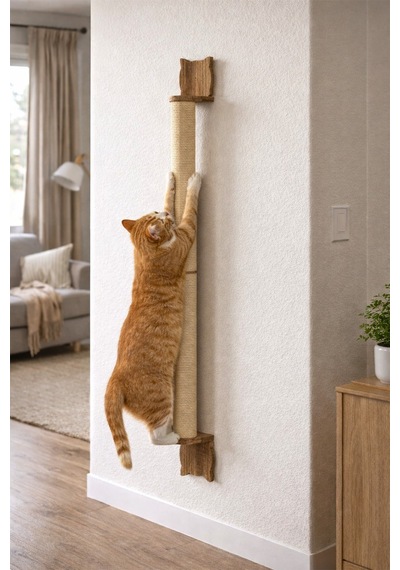 Duvara Monte Kedi Tırmalama Tahtası 90 Cm Kalın Doğal Jüt Halatlı