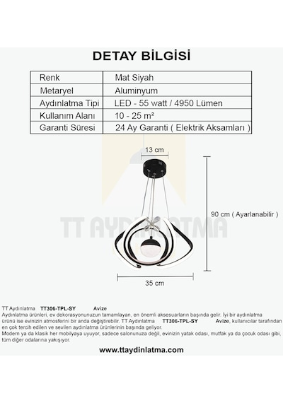 Tt Aydınlatma Kavis Modeli Mat Siyah Tek Toplu 3 Renkli Led Avize Siyah Tt Aydınlatma Kavis Modeli Mat Siyah Tek Toplu 3 Renkli Led Avize Siyah
