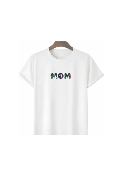 Novalisse Anneler Günü Hediye Mom Çiçek Baskılı Oversize Bisiklet Yaka T-shirt - Beyaz Çoklu Renk