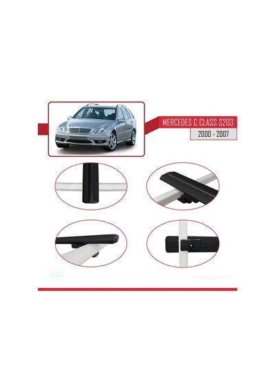 Mercedes C Class S203 2000-2007 Arası İle Uyumlu Basic Model Ara Atkı Tavan Barı Siyah 3 Adet