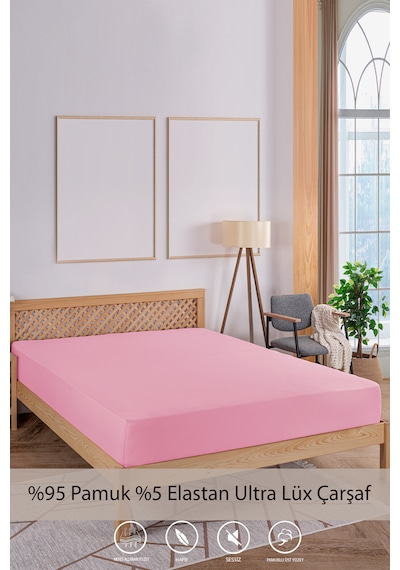 Penye-likralı Lastikli Çarşaf, 120 200 Tek Kişilik %100 Pamuk-elastan Örme Kumaş, 200 Gr/m² Pembe