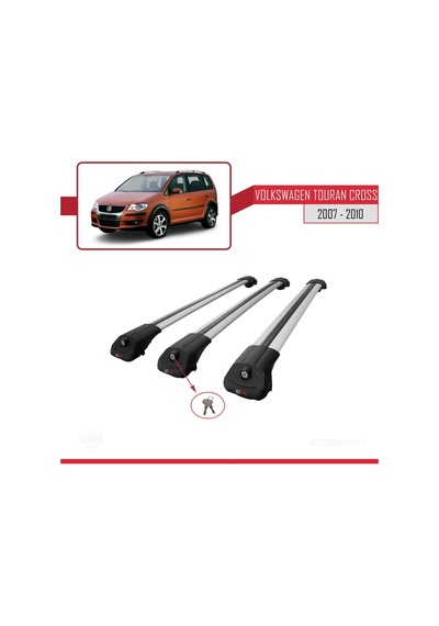 Volkswagen Touran Cross 2007-2010 Arası İle Uyumlu Ace-1 Ara Atkı Tavan Barı Gri 3 Adet Bar