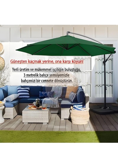 3 Mt 8 Kaburga Full Demir 21 Kg Koyu Yeşil Bahçe Şemsiyesi Koyu Yeşil Diğer
