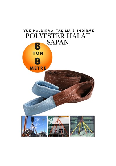 6 Ton 8 Metre Kahve Polyester Sapan - Yüksek Mukavemetli Yük Kaldırma Ve Taşıma Spanzeti - Endüstriyel Sınıf, Güvenli Bağlama Ve Sabitleme Halatı Ağır Yük Taşıma, İndirme ,sabitleme Halatı