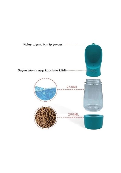 Bay Taşınabilir Mama Hazneli Evcil Hayvan Suluğu Seyahat Kabı Kilitlenebilen Su Sızdırmaz 380ml Najmaddin