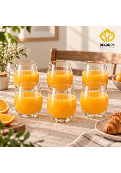 Kristal Cam Su Bardağı Seti 6'li, Her Bardak 380 Ml, Şeffaf Yuvarlak Meşrubat, Limonata Ve Meyve Suyu Bardağı Diğer