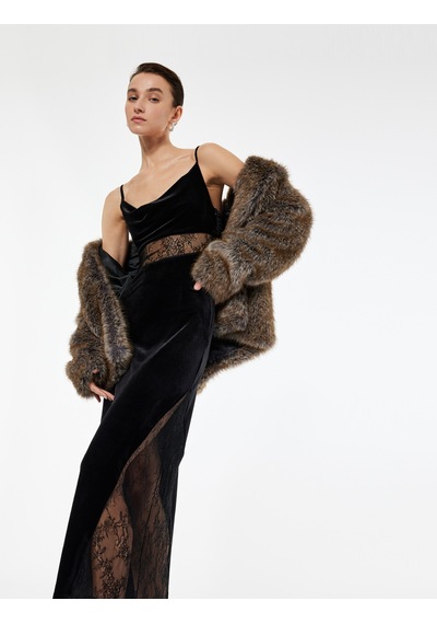 Koton Dantel Detaylı Degaje Yaka Bodycon Kolsuz Uzun Abiye Elbise Siyah 6wak80164fk Siyah