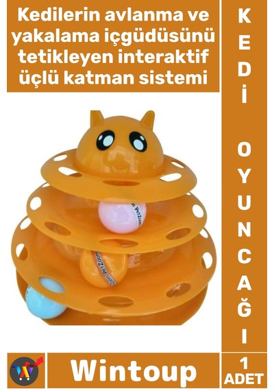 Kedi Dayanıklı İnteraktif Eğitici Renkli Toplu Hareketli Zeka İlgi Çekici Pet Kedi Başlıklı 3 Katlı