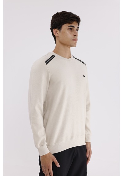 Rowinger Selanik Kumaş Yapılı Esnek Manşetli Konforlu Rahat Kesim Sweatshirt Beıge