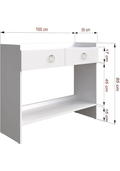 Dufon 2 Kapaklı, Sabit Ayaklı, Dekoratif Dresuar 100 Cm Beyaz