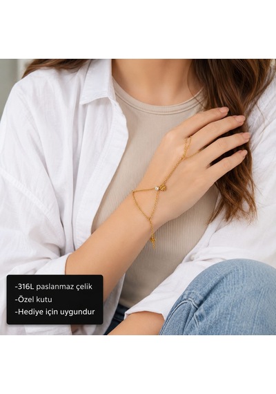 Clovera Élégance Hand Chain Dört Yapraklı Yonca Ve Zirkon Taş Detaylı Şahmeran Bileklik Çok Renkli