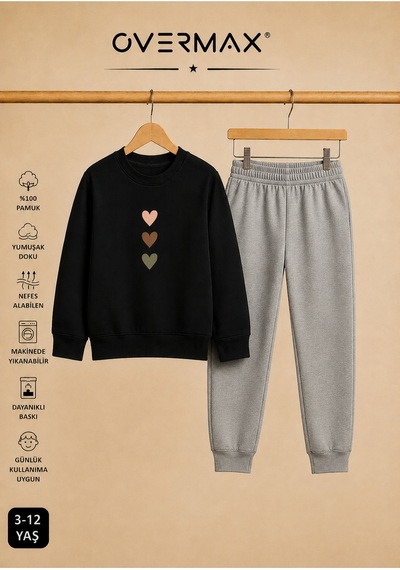 Overmax Çocuk Eşofman Takımı Sevimli Kalpler Baskılı Sweatshirt & Eşofman Altı Siyah Üst-gri Alt - 918470880 Siyah Üst-gri Alt Overmax Çocuk Eşofman Takımı Sevimli Kalpler Baskılı Sweatshirt & Eşofman Altı Siyah Üst-gri Alt - 918470880 Siyah Üst-gri Alt