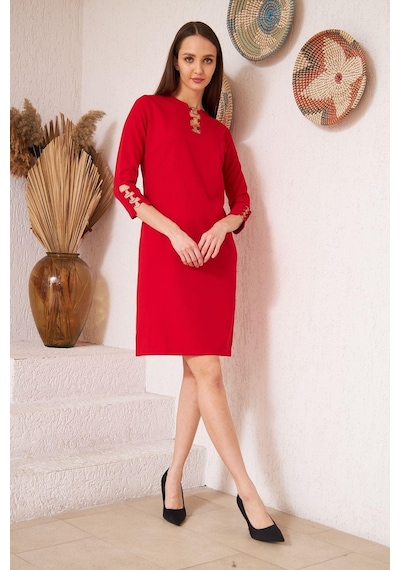 Darlin Moda Kırmızı Metal Aksesuar Detaylı Abiye Elbise Dm1014 Kırmızı
