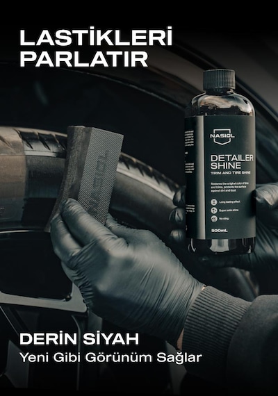 Nasiol Detailershine Trim ve Lastik Parlatıcı/Yenileyici 500ml ve Sünger-Ultra Parlak Ve Islak Görünüm