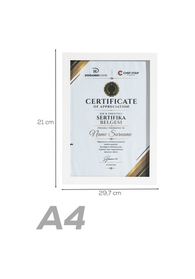 Porsima 4411 Beyaz PVC Modern Dekoratif Cam Fotoğraf Çerçevesi Masa Duvar Fotoğraf Çerçevesi 21x29,7cm