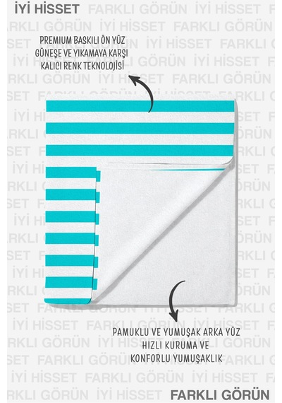 Puantiyeli Çizgili Turkuaz Beyaz Plaj Havlusu - Marine Modern Mikrofiber Hızlı Kuruyan Havlu Bulut Leylak