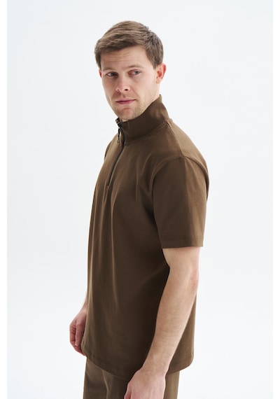 AR-MA Arma Erkek Regular Fit Basic % 100 Pamuk Süprem Dik Yaka Fermuarlı Tişört Y29344449302 Kahverengi
