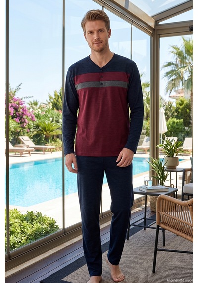 Remsa Erkek Uzun Kol Penye Pijama Takımı 3100 Bordo01