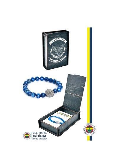 Fenerbahçe Lisanslı Fb Lapis 8mm Doğaltaş Bileklik Hediyelik Ahşap Kutulu