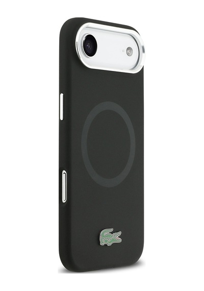 Apple Uyumlu iPhone 17 Air Kılıf Lacoste Lisanslı M-safeli İkonik Logo Metal Kamera Çerçeveli Silikon Kapak Siyah Siyah