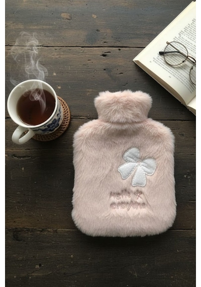 Hello Everyone Yazılı Kurdeleli Pembe Peluş Sıcak Su Torbası 1 Lt Yumuşak Kılıf, Uzun Süre Sıcak Tutan Termal Su Torbası Diğer