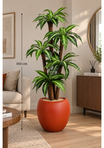 Yapay Ağaç 3 Gövdeli Cordyline 160 Cm Yeşil-sarı Turuncu Lale Saksıda