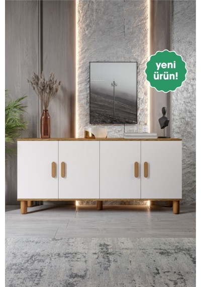 Bohem Serisi Riva Modern 160 Cm 4 Kapaklı Salon Konsolu - Aytaşı Ceviz