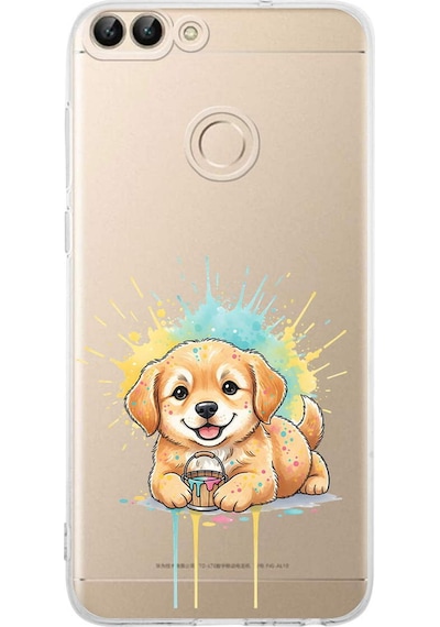 Huawei P Smart 2018 İle Uyumlu Splash Köpek Tasarımlı Şeffaf Silikon Kılıf Şeffaf