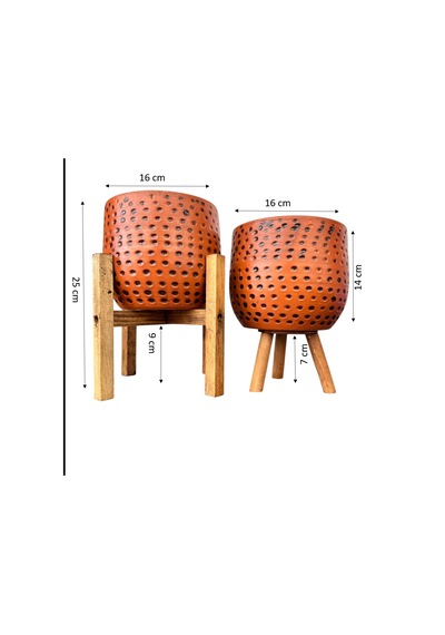 Bitki Tasarımı Siyah Nokta Desenli Terakota Saksı & Saksılık Dekoratif Salon Çiçekliği 3-4 Ayaklı 15 Cm